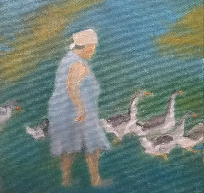 A neighbor with her geese by Ilya Utekhin